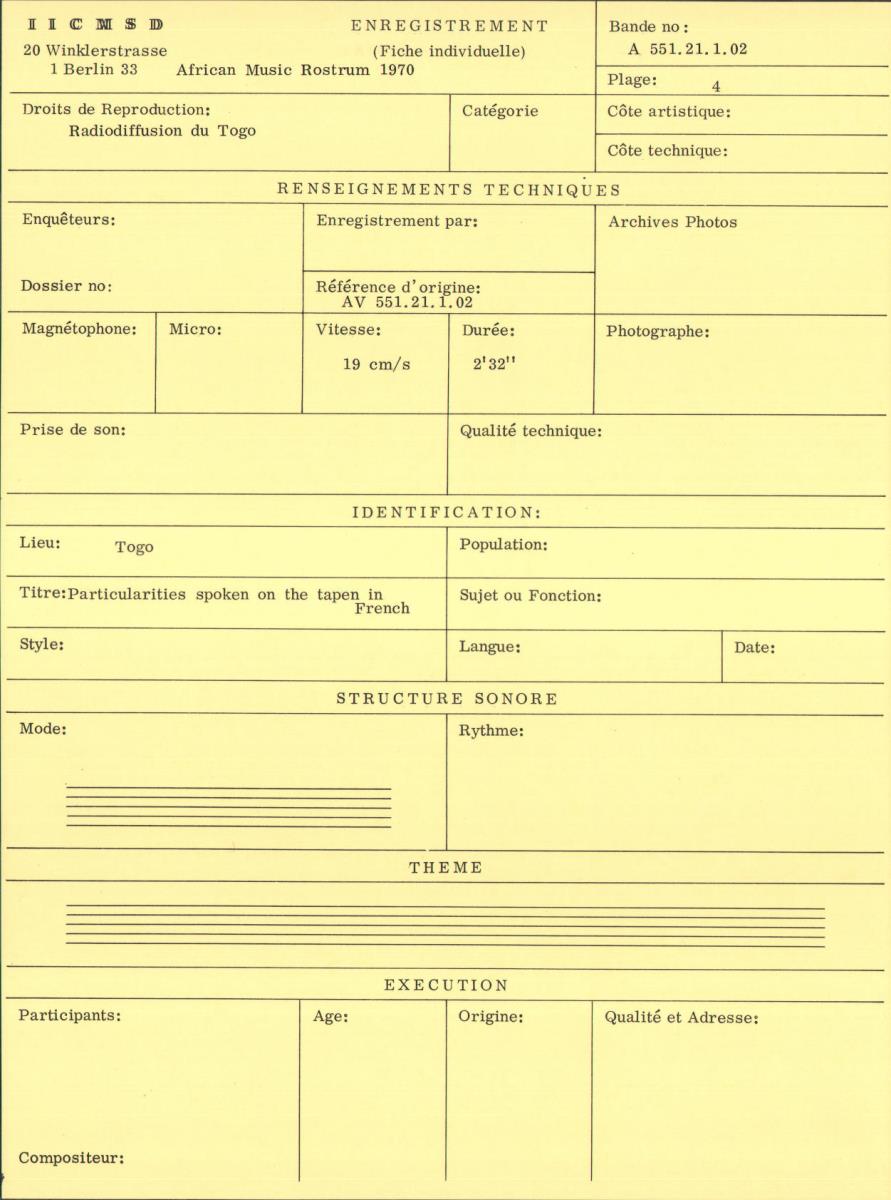 Particularities spoken on the tape in French