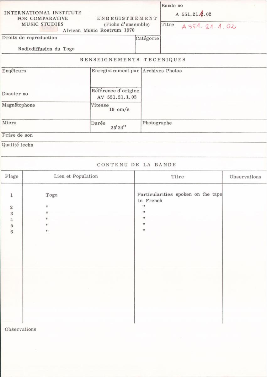Particularities spoken on the tape in French