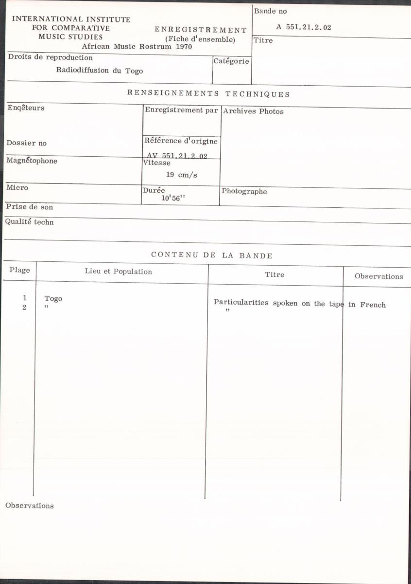 Particularities spoken on the tape in French