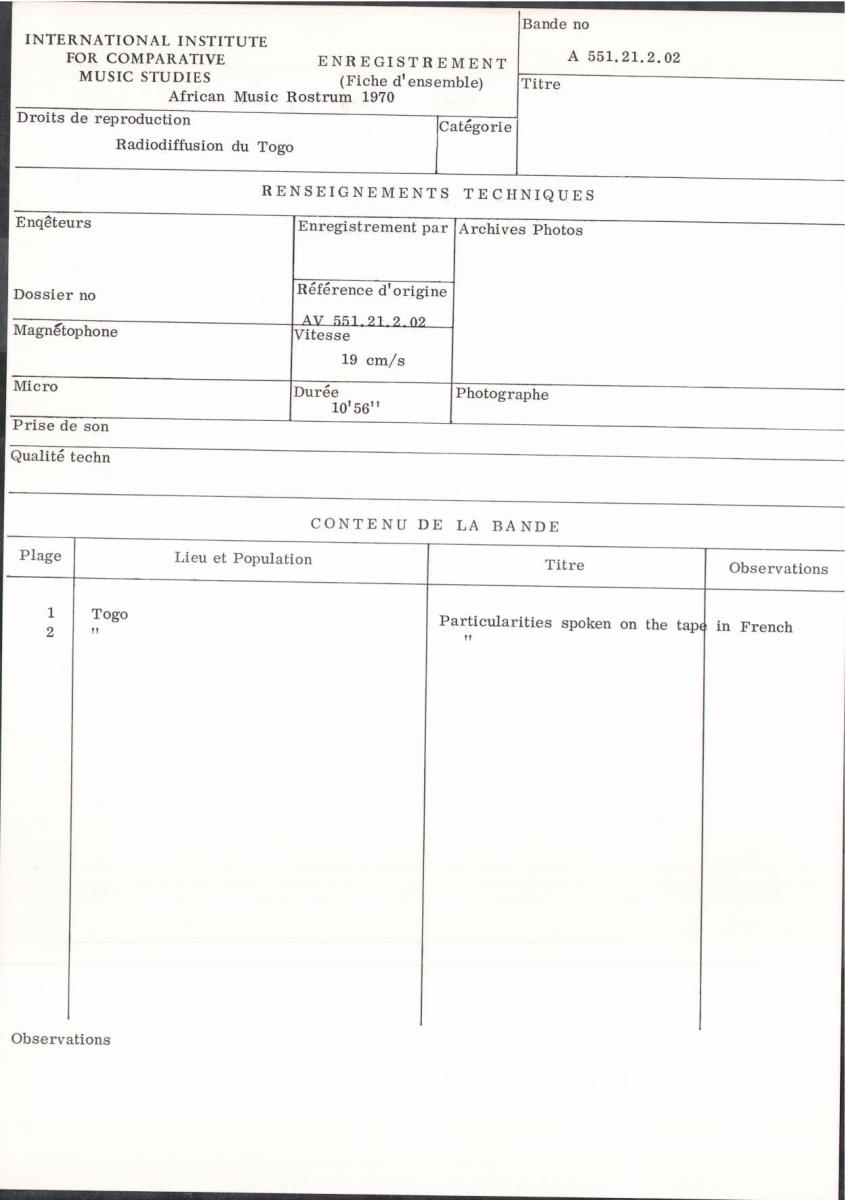 Particularities spoken on the tape in French