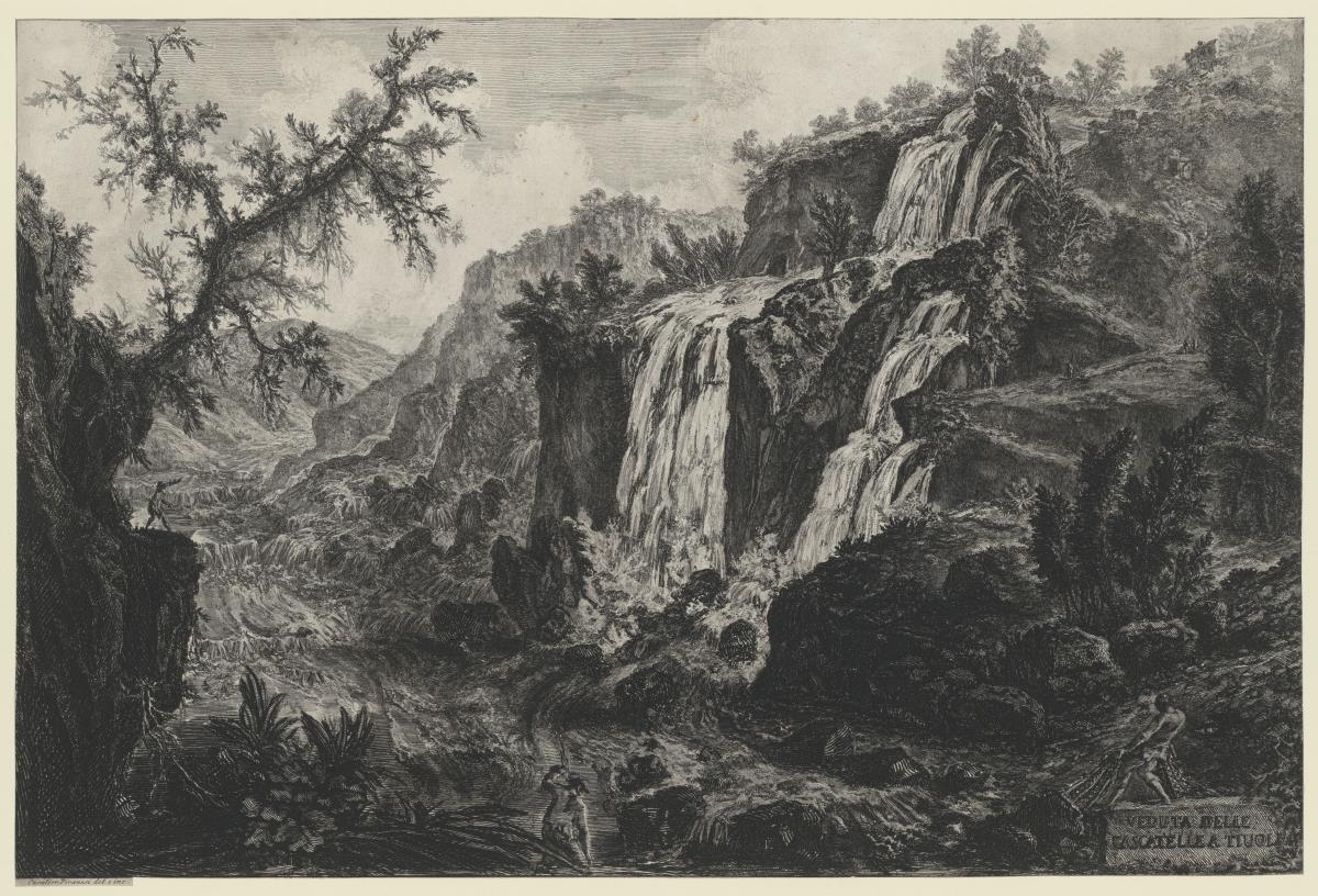 Ansicht des Wasserfalls in Tivoli (aus: Vedute di Roma)
