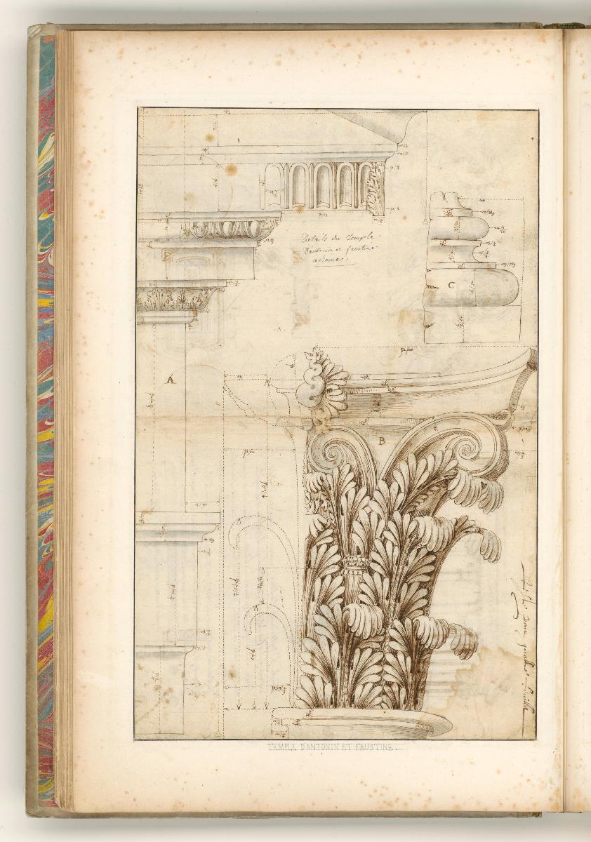 Rom, Forum Romanum, Tempel des Antonius u. Faustina, Grundrisse u.a. ; Verso: Details der Ordnung des Tempels