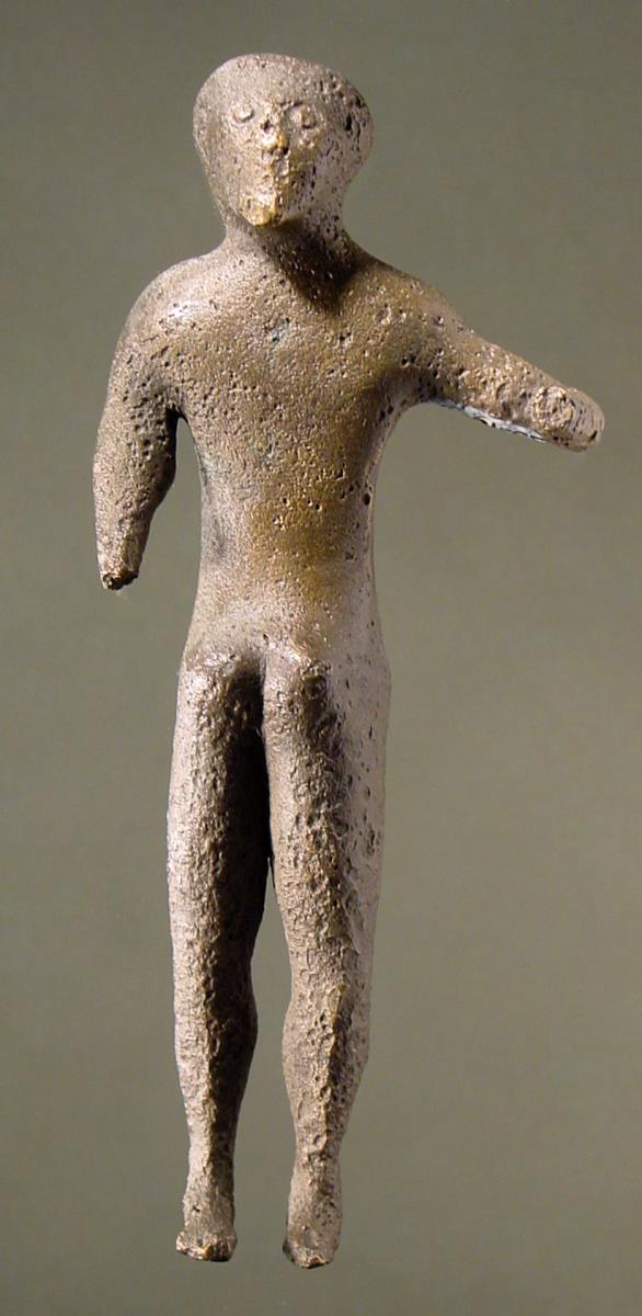Statuette eines nackten Mannes von verdrehter Gestalt (im Gegensatz zu Kopf, Armen und Beinen weist die Körpermitte in entgegengesetzte Richtung)