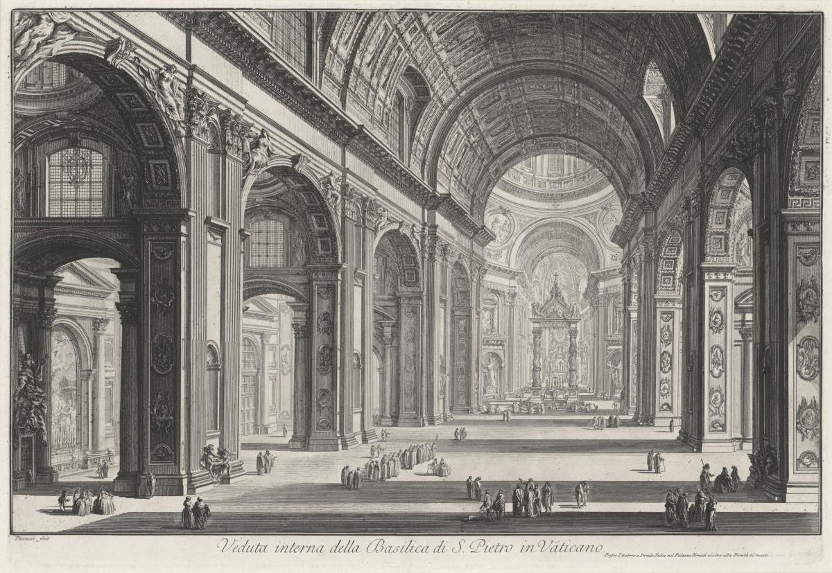 Innenansicht der Basilica San Pietro in Vaticano (aus: Vedute di Roma)
