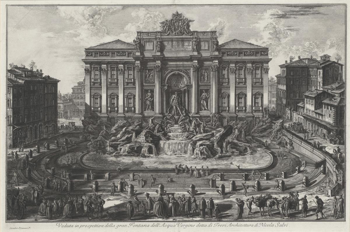 Übersichtsansicht der großen Fontana dell'Acqua Vergine, genannt di Trevi (aus: Vedute di Roma)