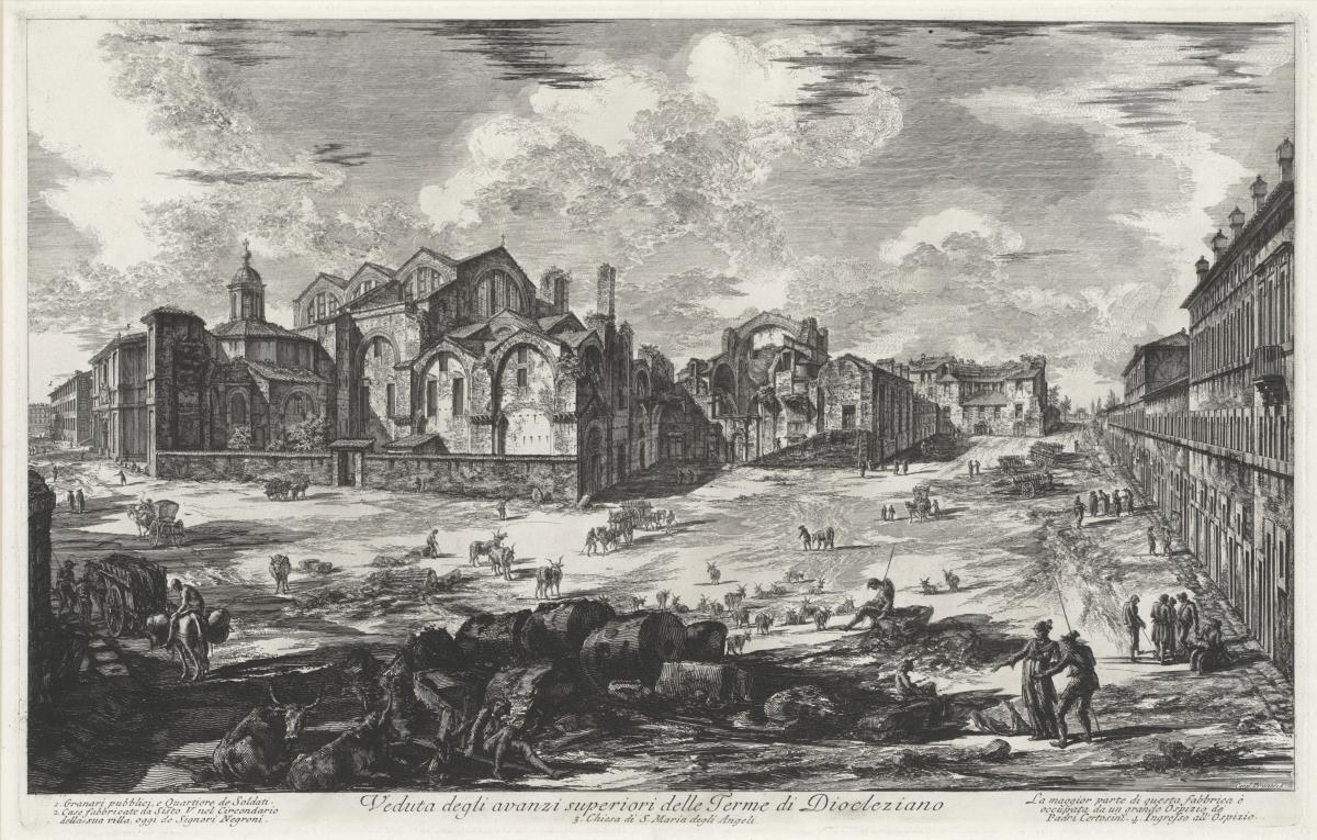 Ansicht der Überreste der Diokletiansthermen (aus: Vedute di Roma)