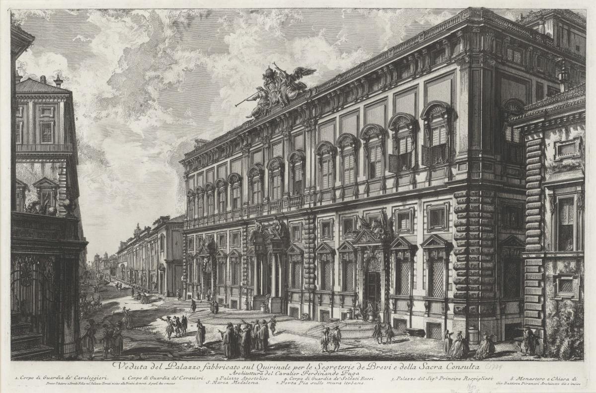 Ansicht des auf dem Quirinal erbauten Palastes für die Sekretariate der Sacra Consulta (aus: Vedute di Roma)