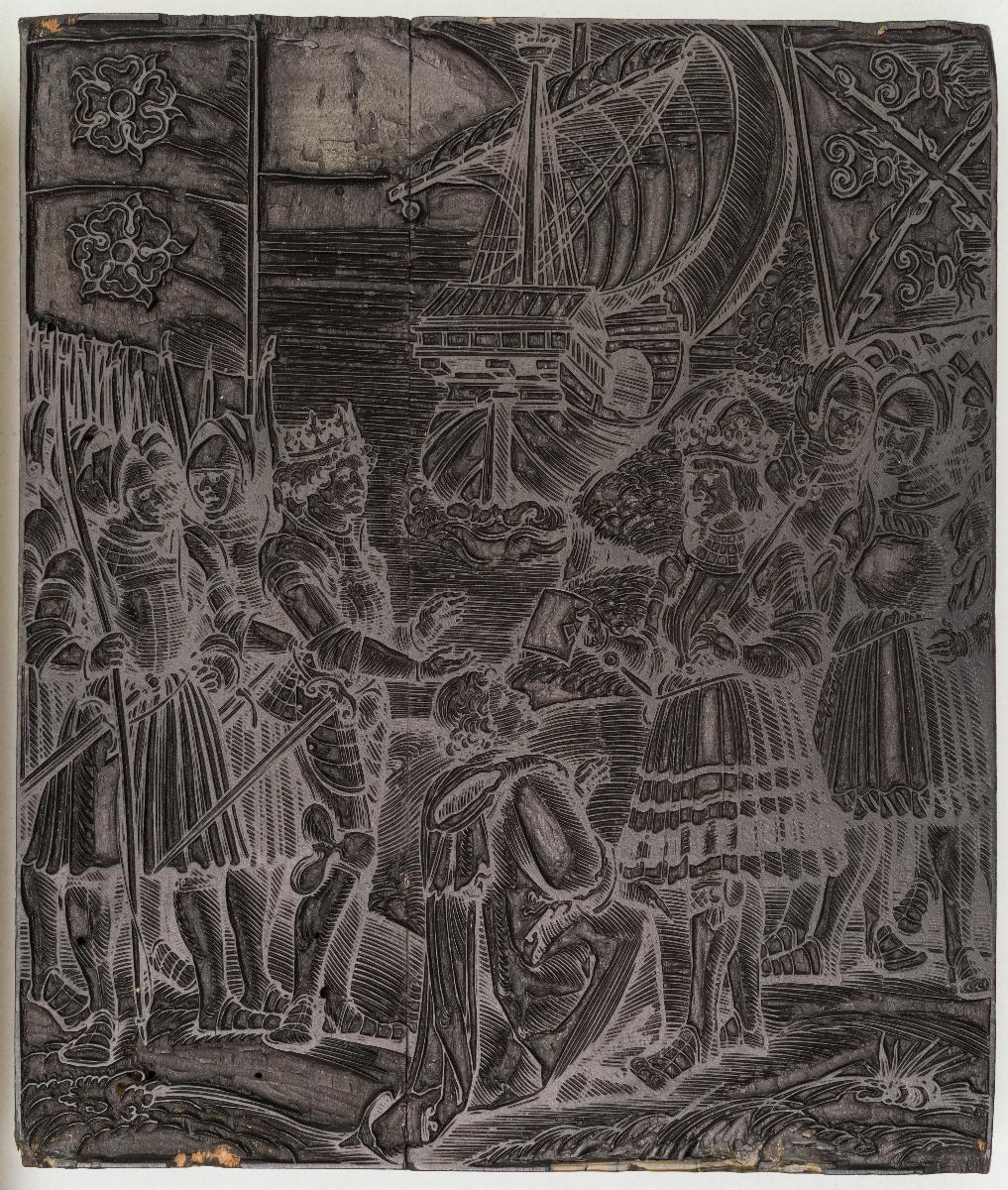 Friedensschluß zwischen Maximilian I und Heinrich VIII von England (Ersatzstock zu gleicher Darstellung von Traut)