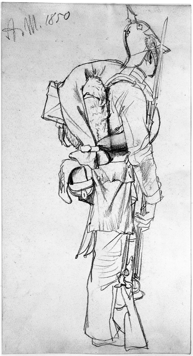 Soldat in Feldausrüstung, stehend nach rechts