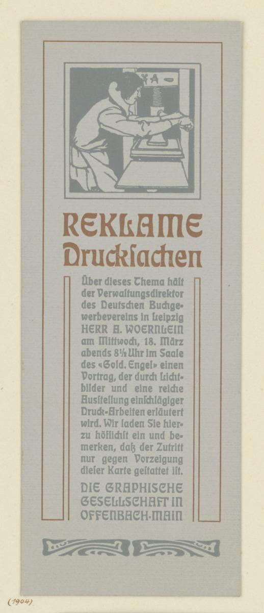 Einladung zum Vortrag Reklame Drucksachen, gehalten von A Woernlein