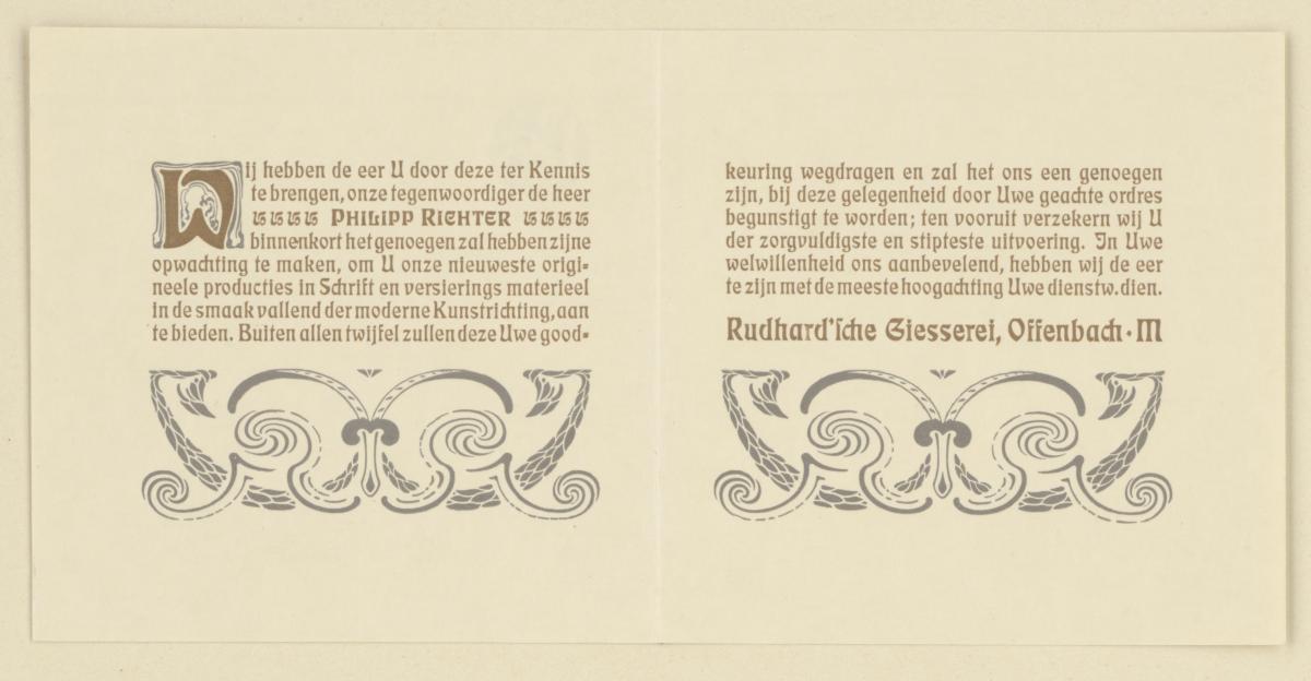 Besuchskarte der Rudhardschen Giesserei für den Niederländischen Markt