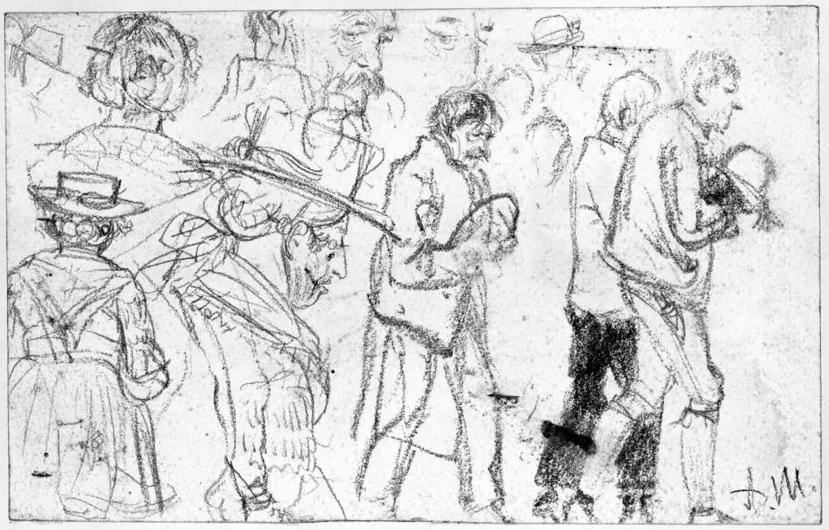 Bäuerinnen und Bauern, Kopf- und figürliche Studien. Zur "Prozession in Hofgastein"