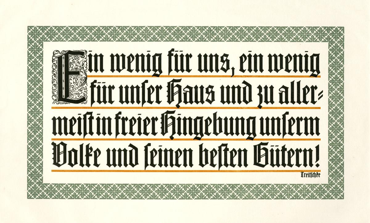Sinnspruch und Aufforderung zur Hingebung an das Volk