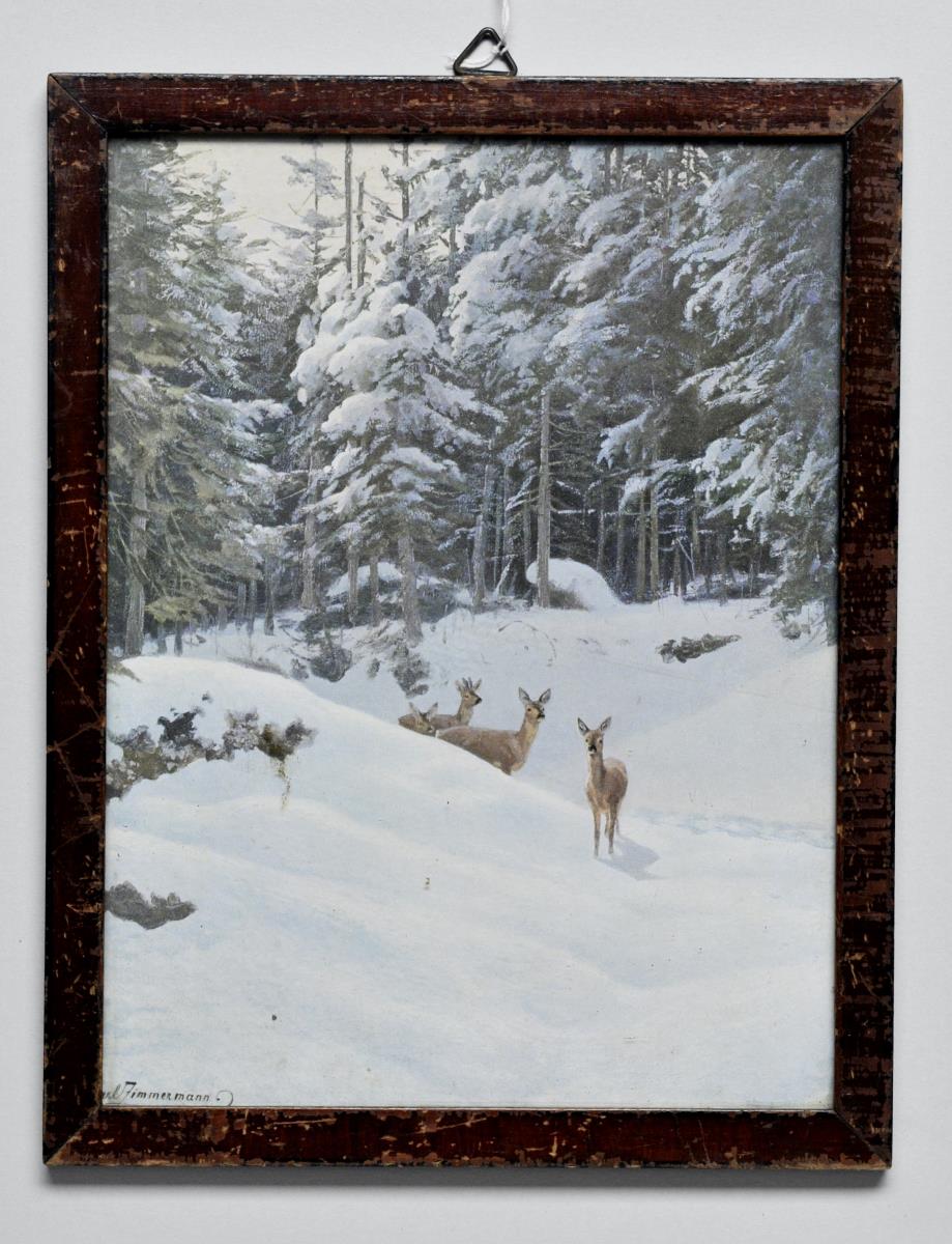Rehe im Schneewald nach Carl Zimmermann
