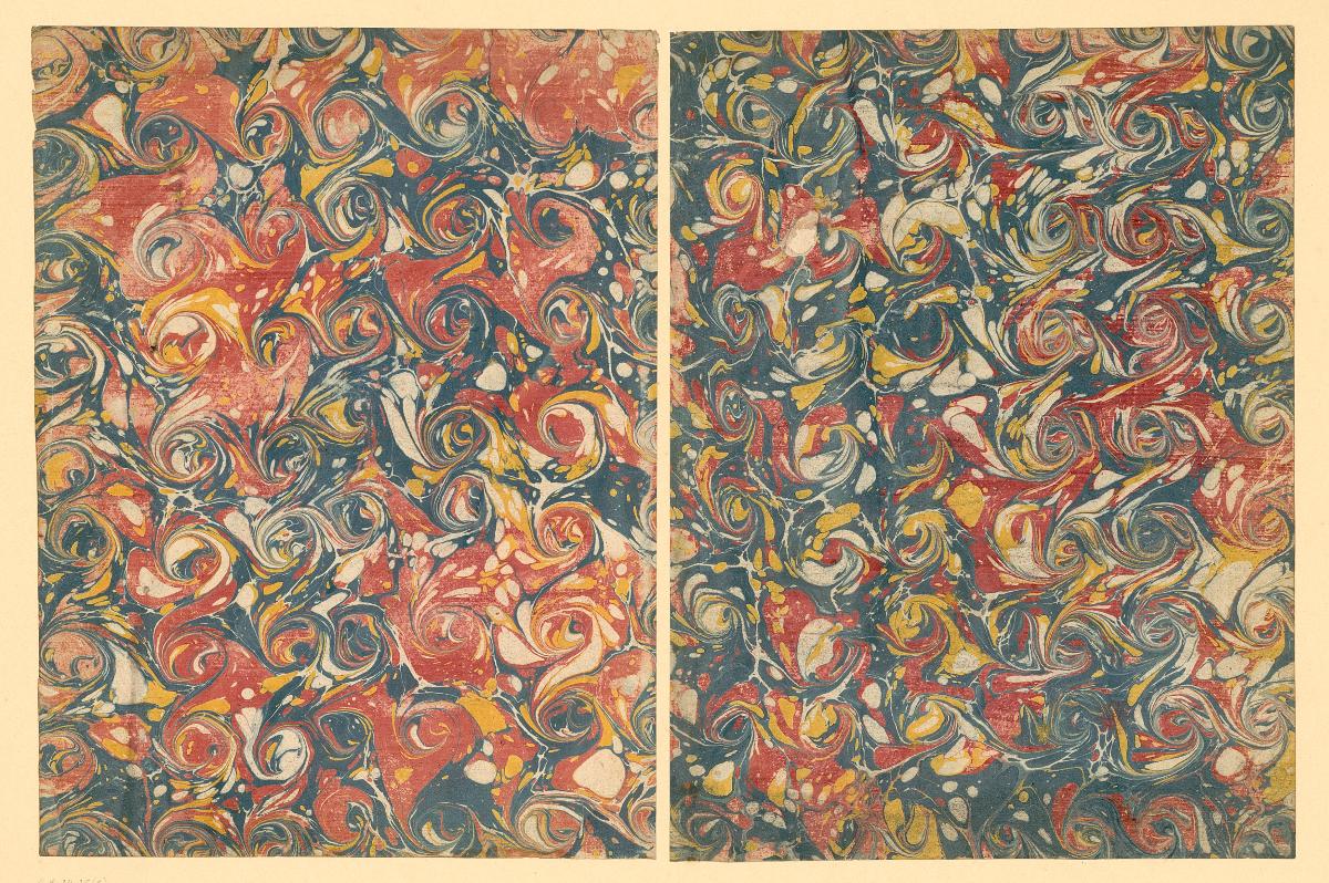 Schneckenmarmorpapier (zwei ähnliche Blätter)