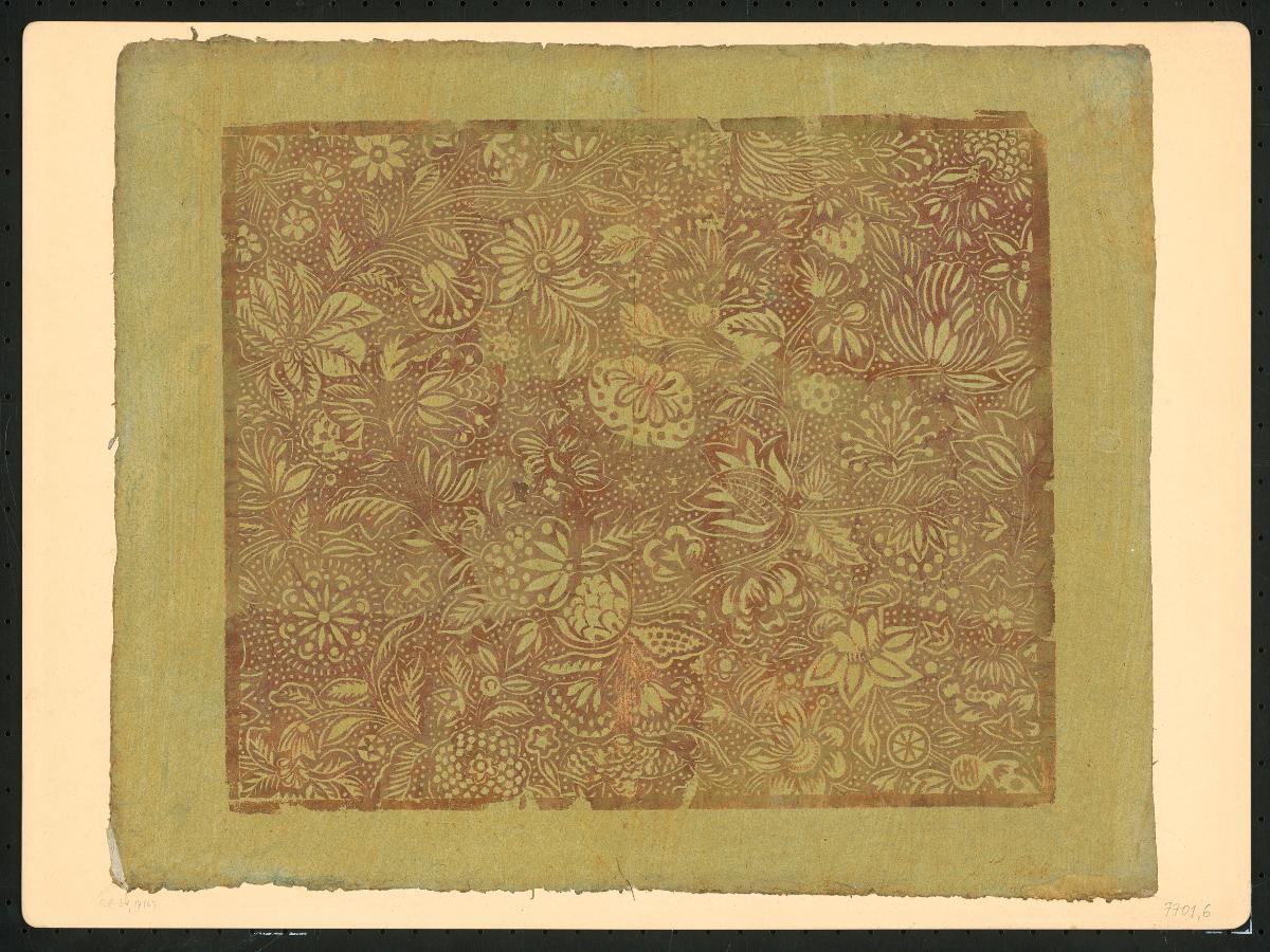 Brokatpapier (größere stilisierte Blumenzweige auf Pünktchenfond)
