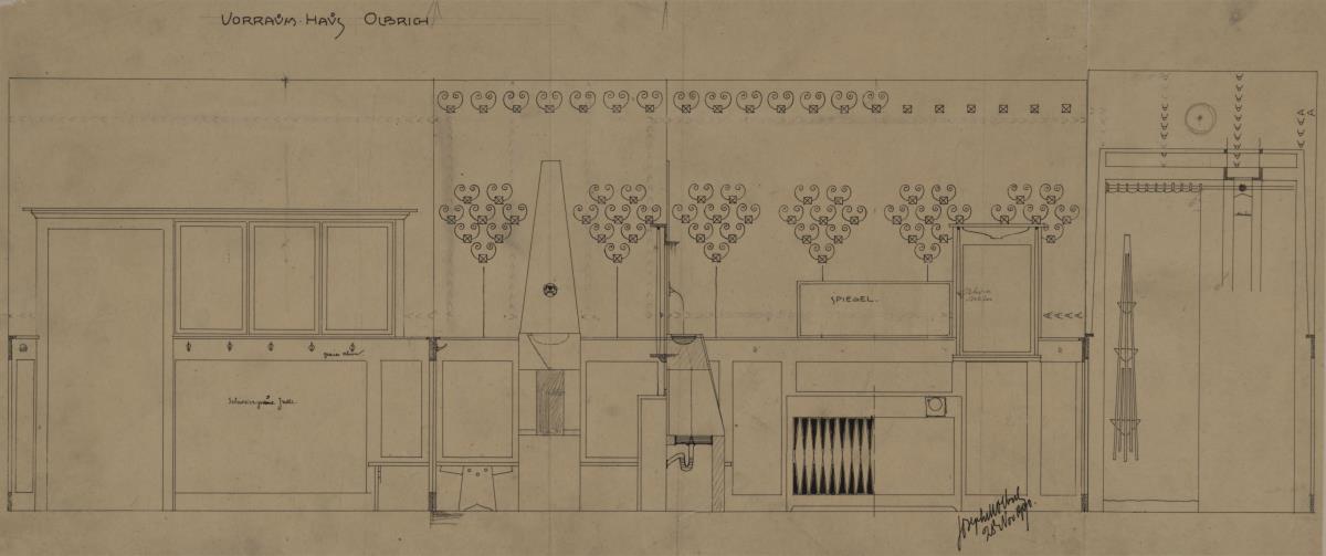 Darmstadt, Wohnhaus Olbrich, Erdgeschoss, Vorraum, Aufrisse der vier Wände
