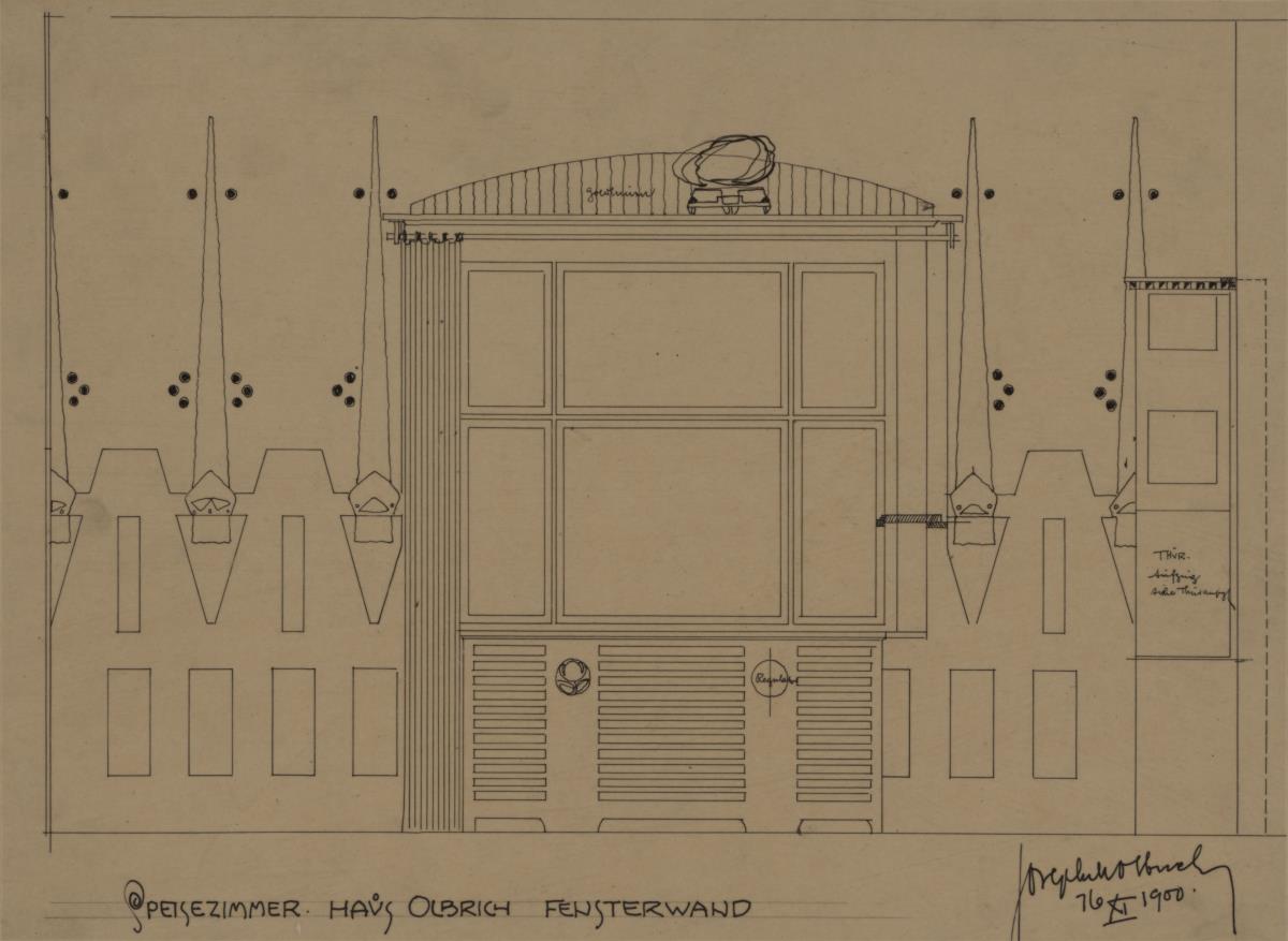 Darmstadt, Wohnhaus Olbrich, Erdgeschoss, Speisezimmer, Aufriss der Südwand