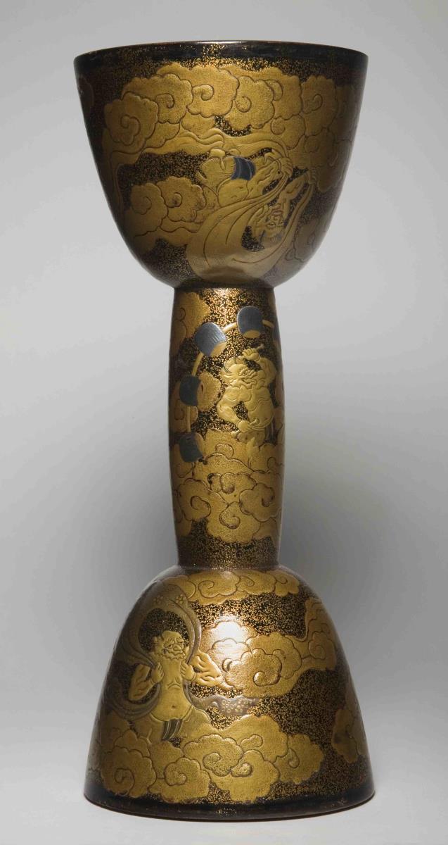 Handtrommel (kotsuzumi) mit Darstellung von Wind- und Donnergott