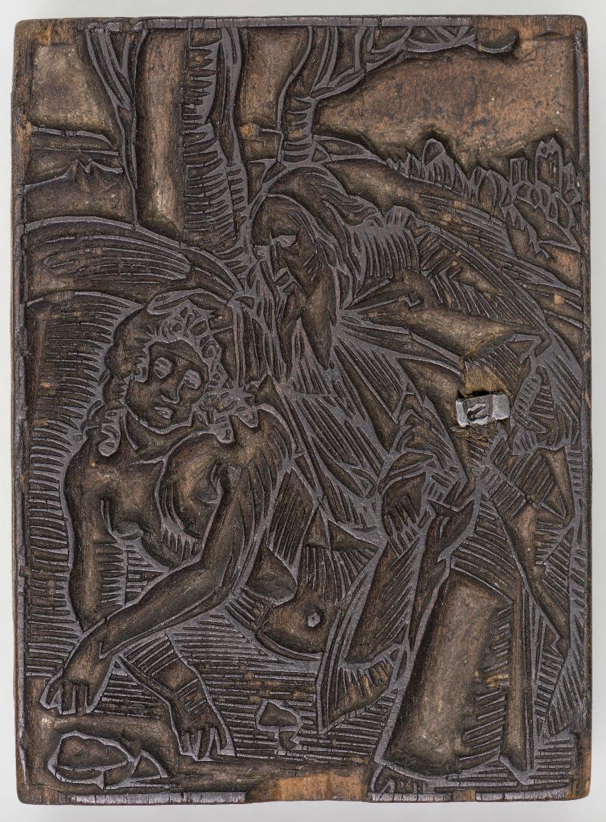 -Fußwaschung (?) (verso: Evangelist); -Mondsichel-Madonna; -Evangelist; -Unklar (verso: unklar) Metallschere einmontiert; -3 Personen vor Herrscher (verso: Farbplatte dazu ?)
(5 Stöcke)