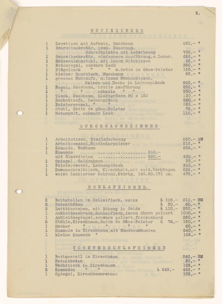 4-Seitige Preisliste für Möbel H. Tessenows von J. Groschkus