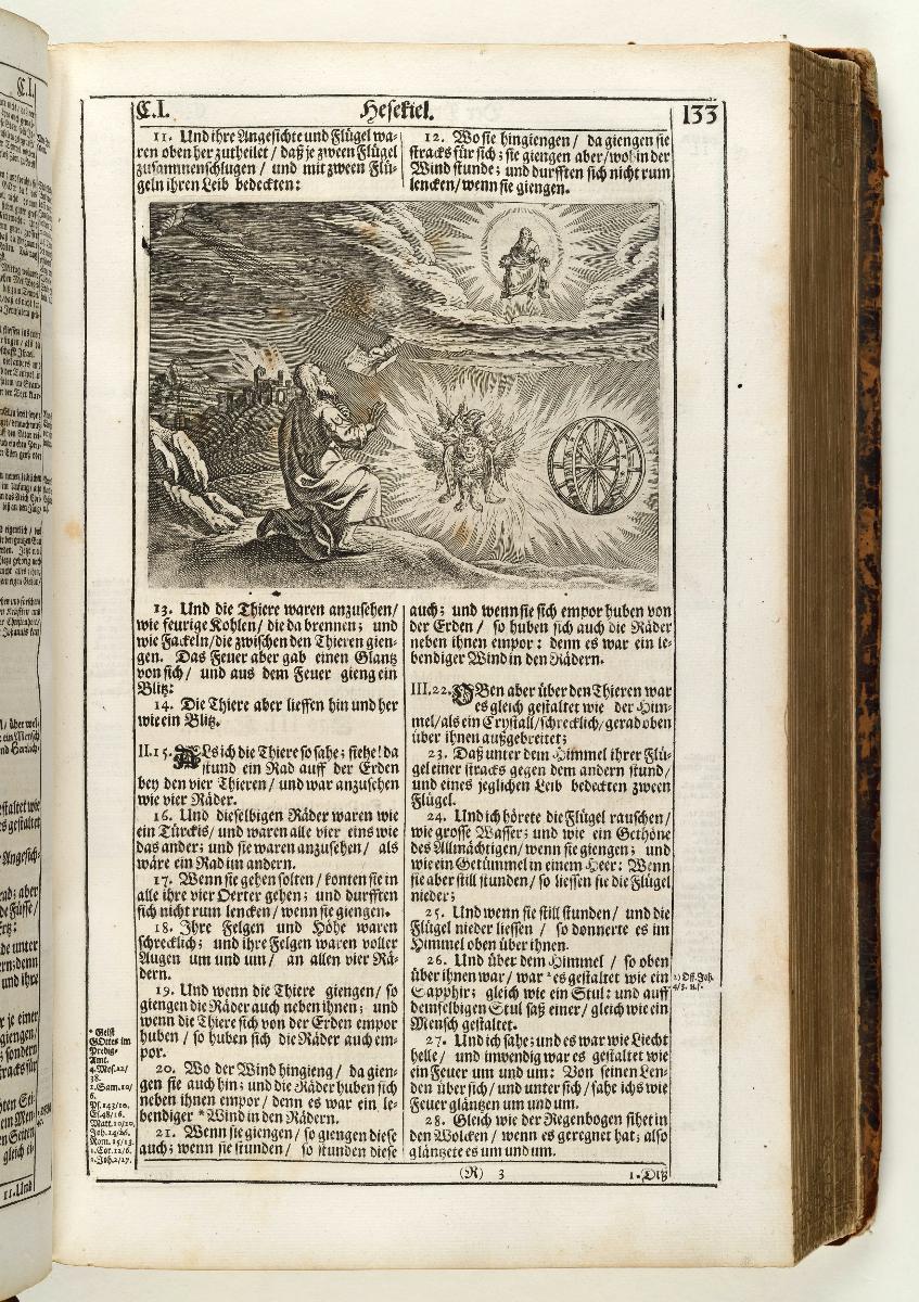 Die Vision des Propheten Hesekiel. in: Matthäus Merian, Martin Luther: Biblia. Das ist die ganze Heilige Schrift Alten u Neuen Testaments. Ph. Andrea: Frankfurt / Main 1710