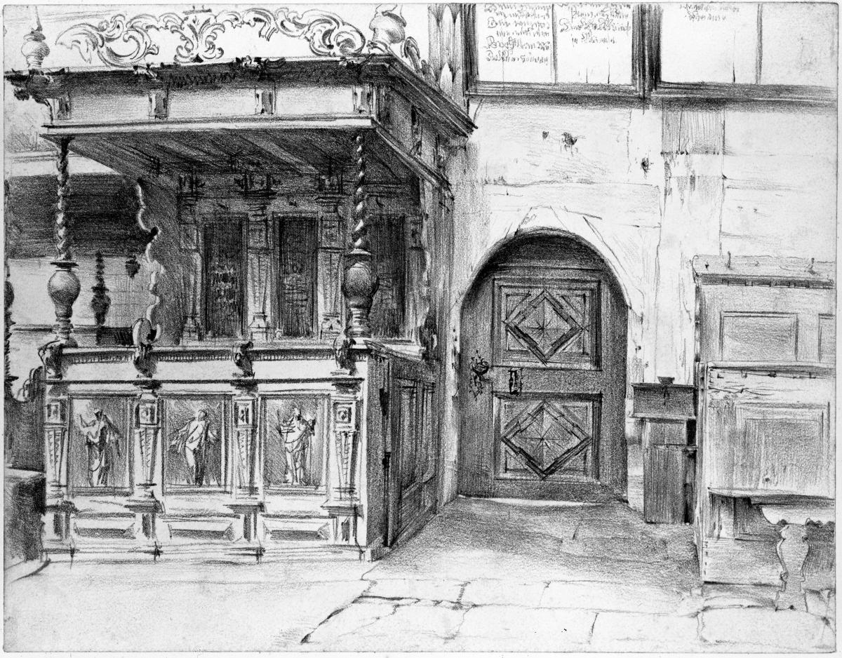 Gestühl und Tür in der Friedenskirche in Jauer