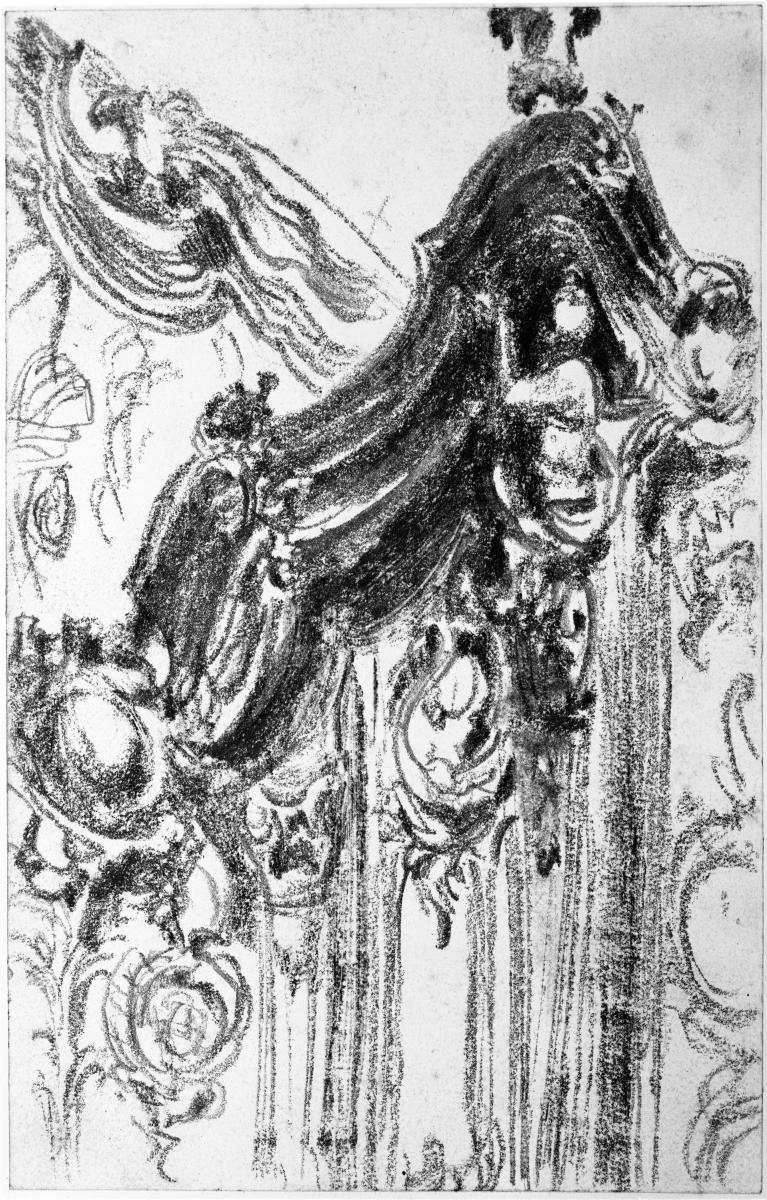 Barocker Gesimsabschluss mit Karyatiden und Kartuschen, Details