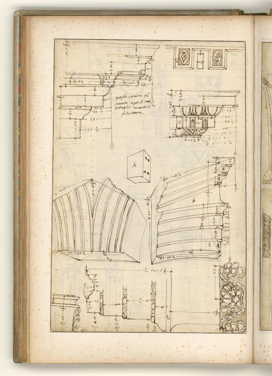 Rom, Diokletiansthermen, Details der Ordnung des ehemaligen Frigidariums; Verso: diverse Gesimse und Architraven römischer Gebäude