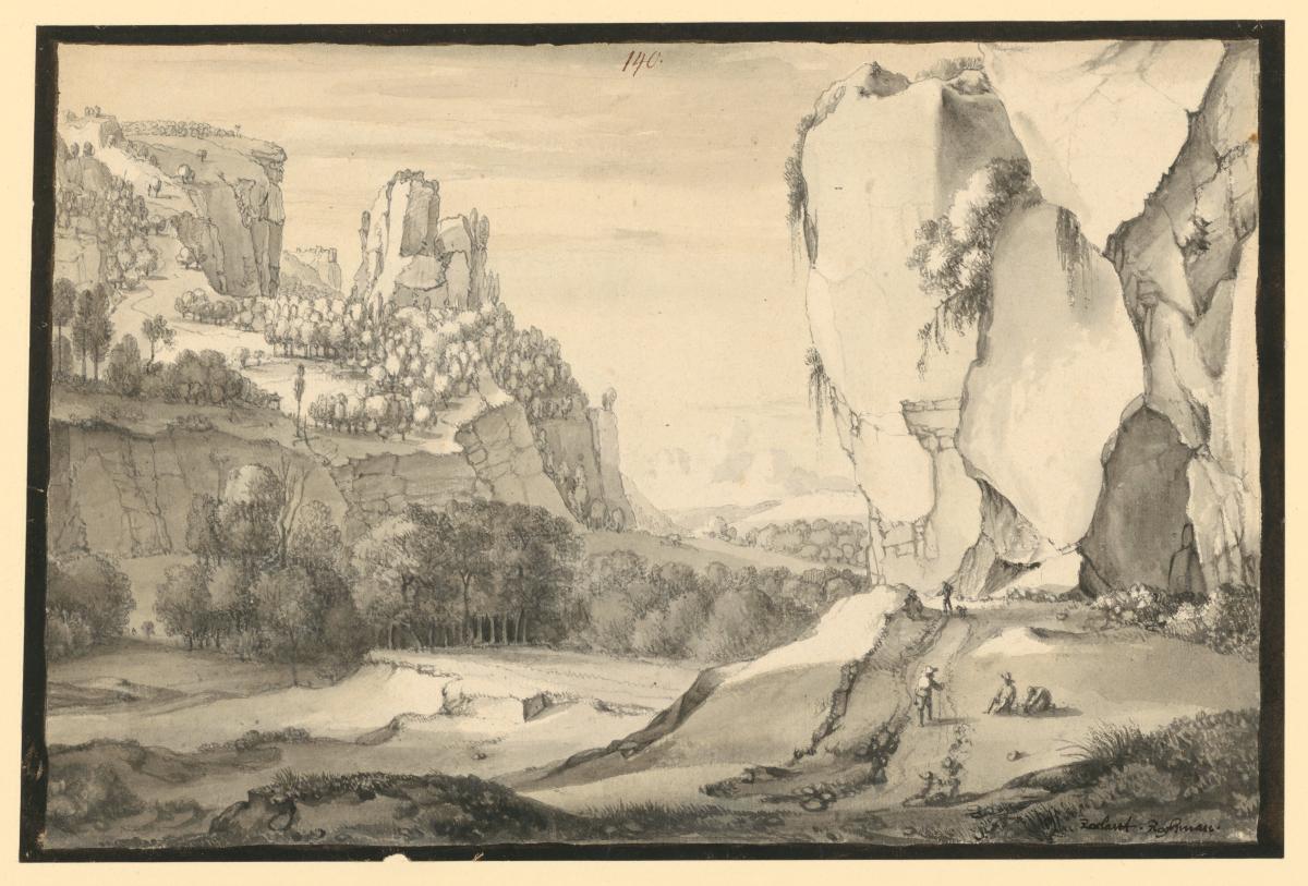 Gebirgige Landschaft mit einem bewaldeten Tal