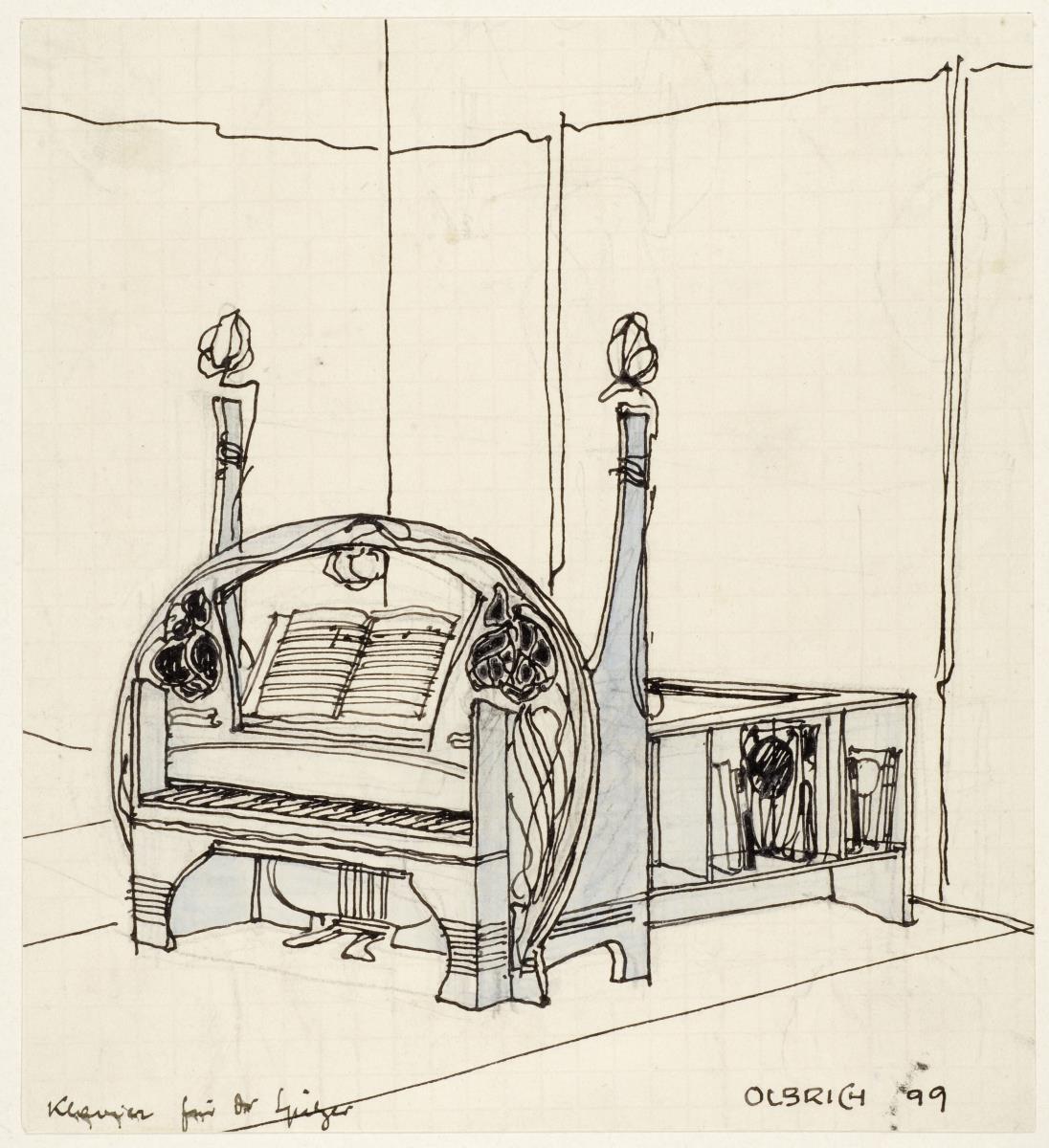 Wien, Zimmereinrichtungen Dr. Spitzer. Musikzimmer, Perspektive des Klaviers