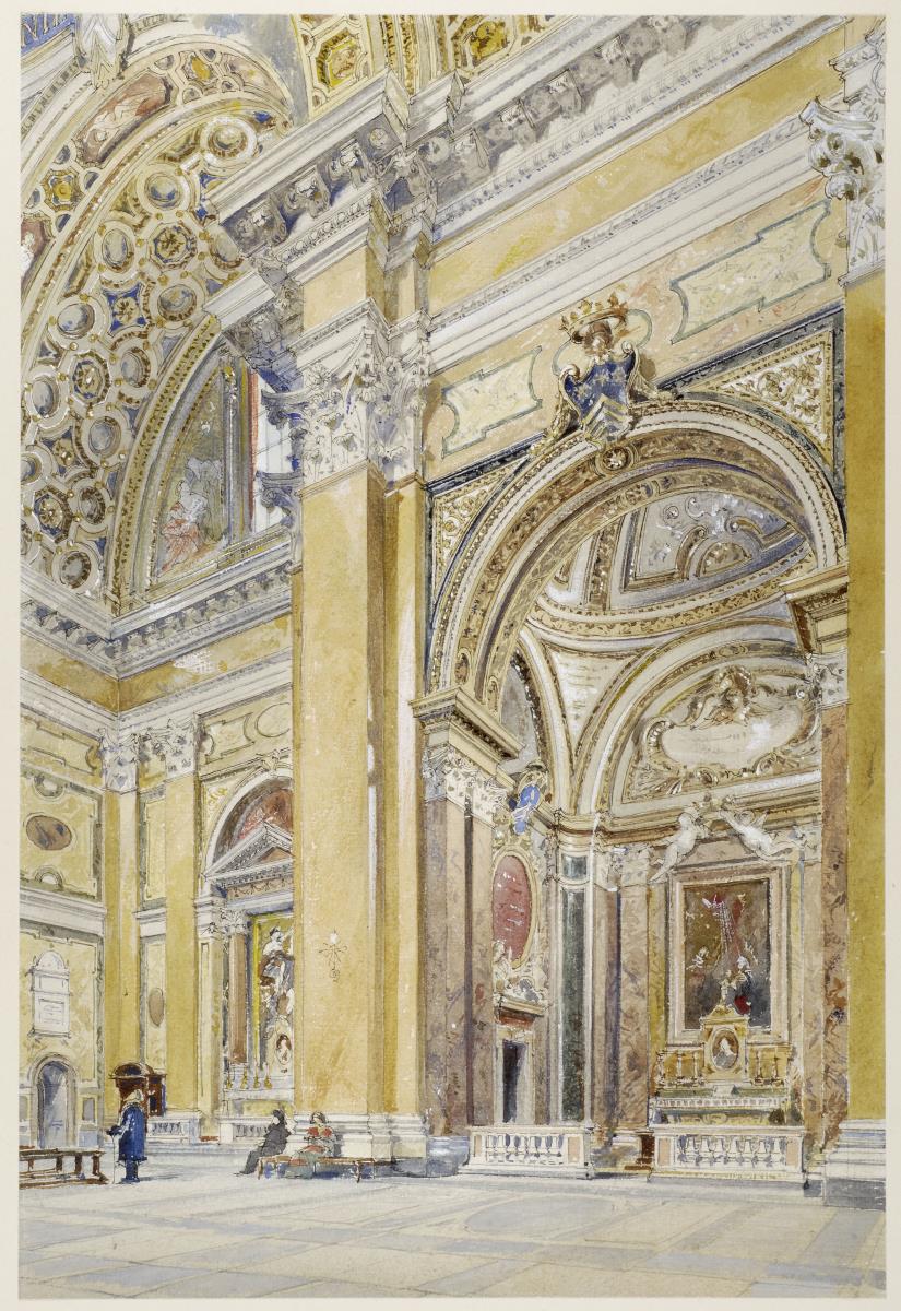 Reisestudien, Rom, S. Carlo ai Catinari, Blick in Vierung und Cappella Costaguti