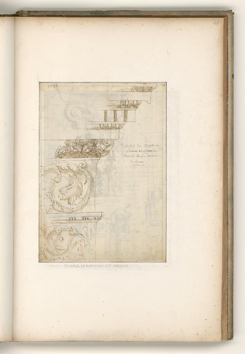 Rom, Forum Romanum, Romulustempel, Gebälk von der Portalrahmung; Verso: Kapitell der Portalumrahmung