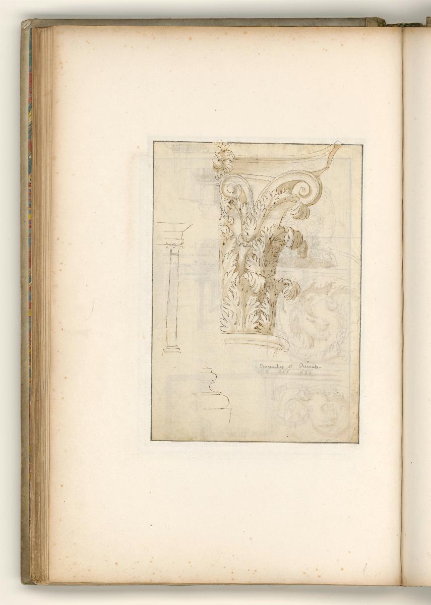 Rom, Forum Romanum, Romulustempel, Gebälk von der Portalrahmung; Verso: Kapitell der Portalumrahmung