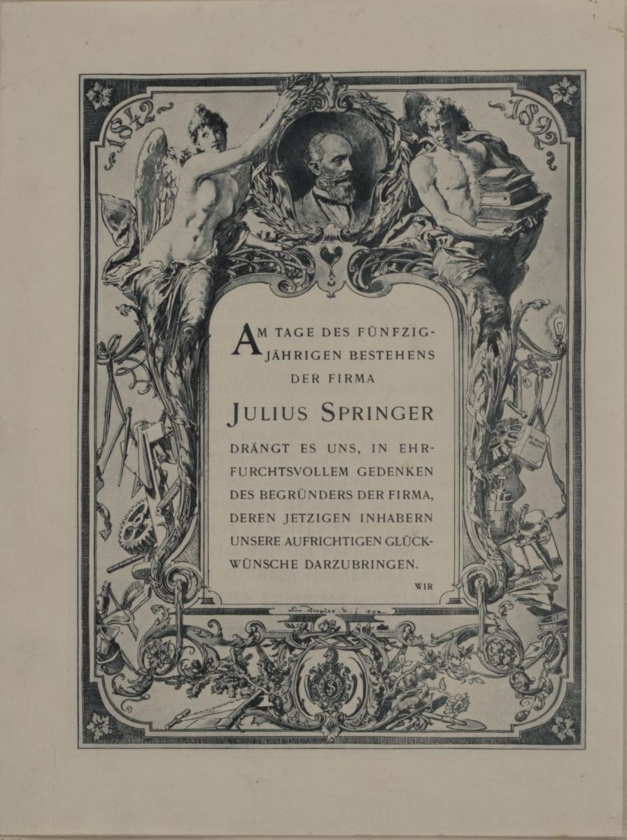 Glückwunsch zum 50. Firmenjubiläum der Firma Julius Springer