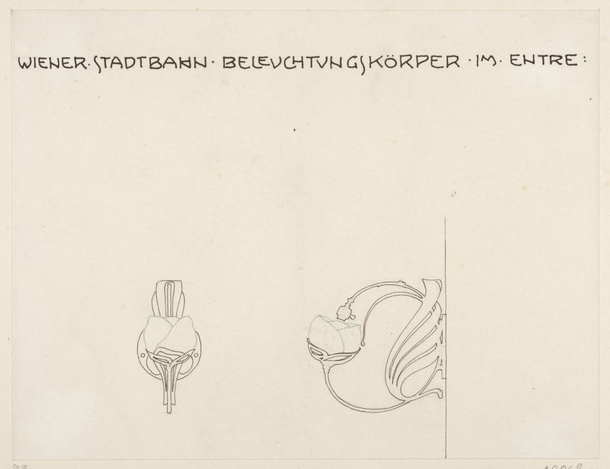 Wien, Stadtbahn, Wandlampe, Vorder- und Seitenansicht