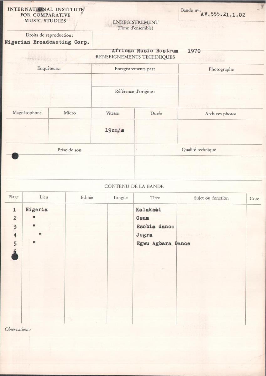 African Music Rostrum 1970