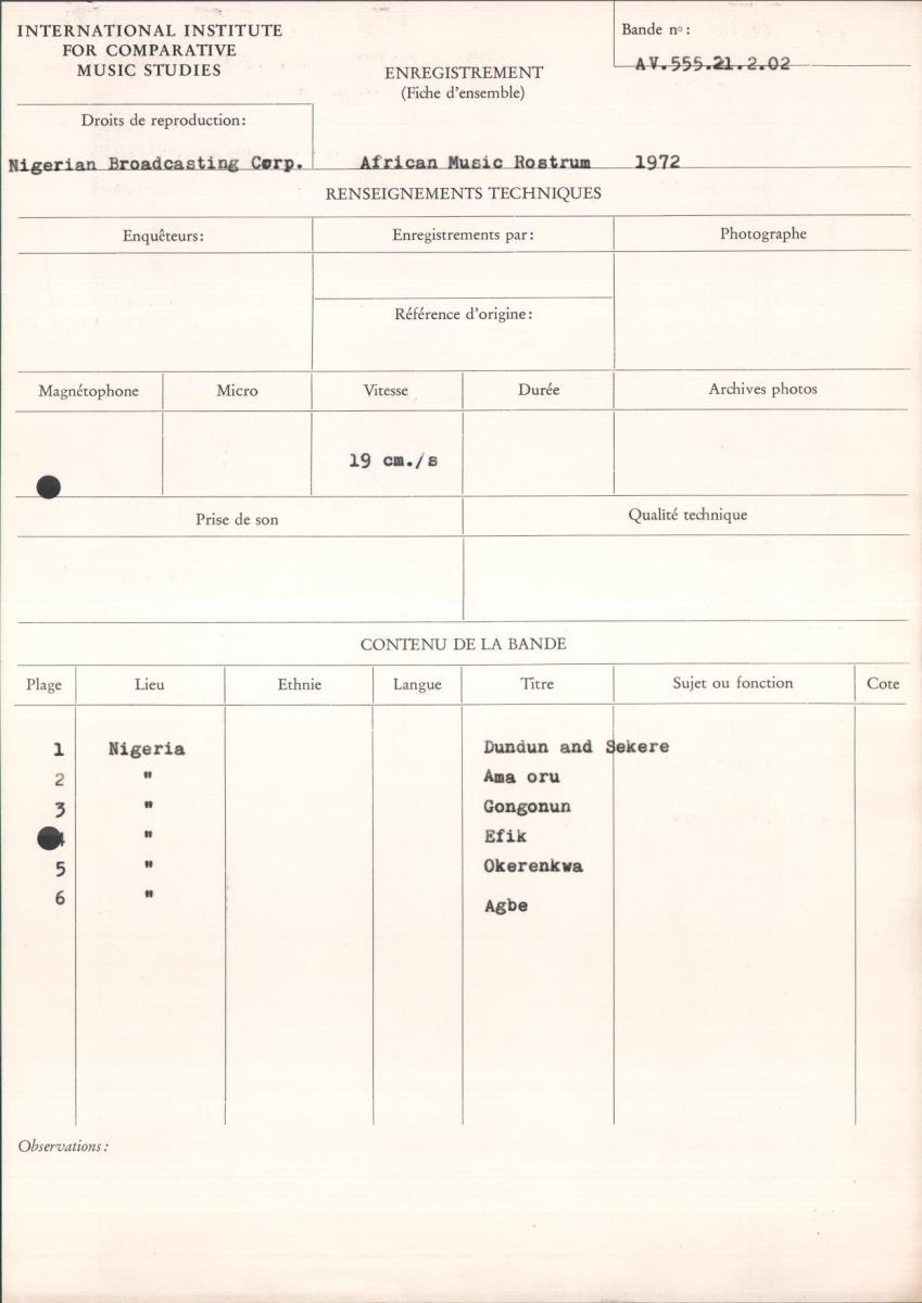 African Music Rostrum 1972