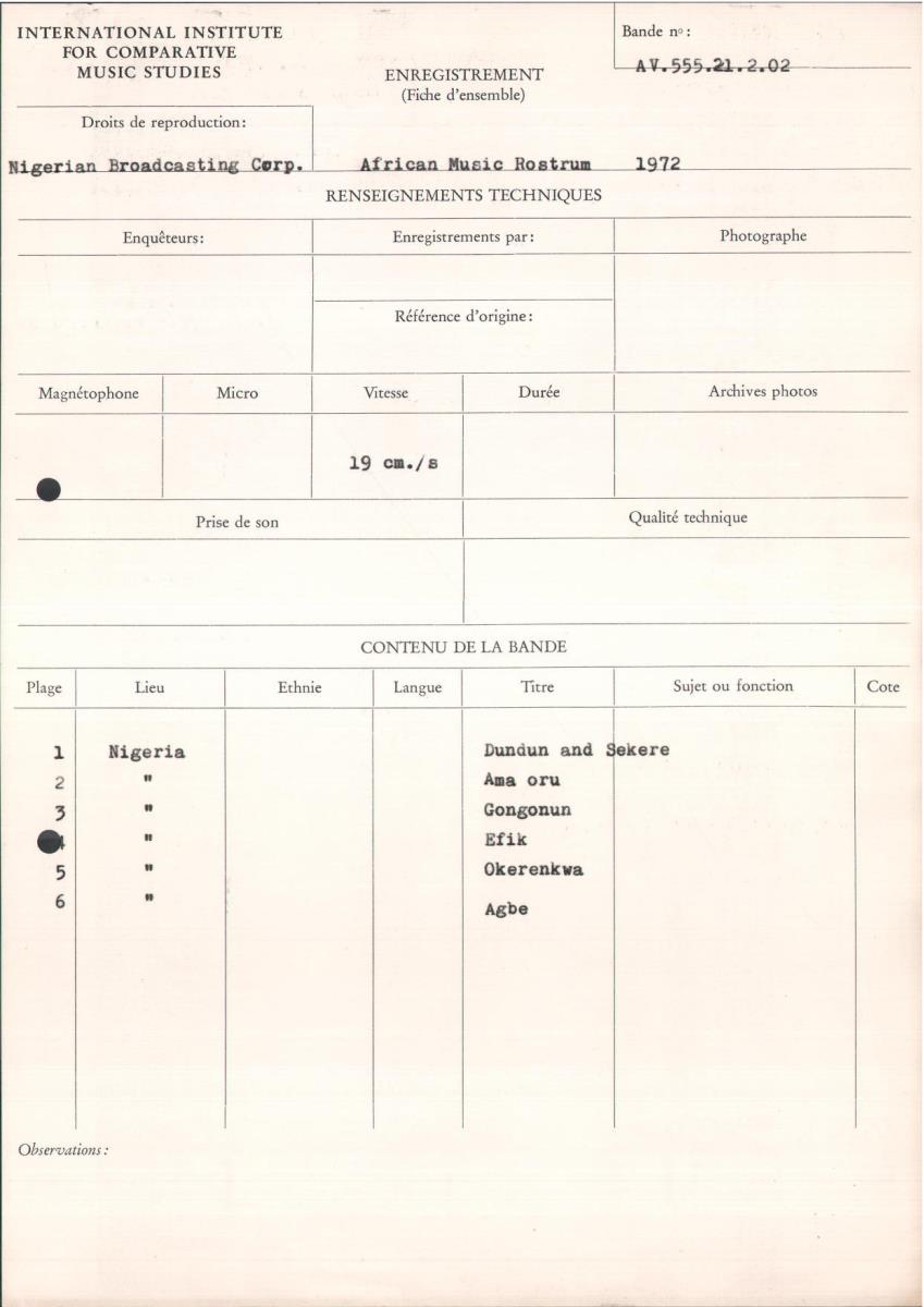 African Music Rostrum 1972