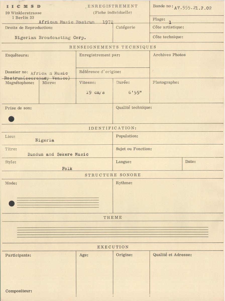 African Music Rostrum 1972