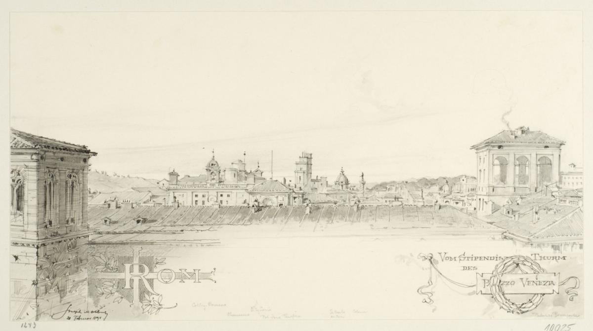 Reisestudien, Rom, Ansicht der Stadt  vom Palazzo Venezia nach Norden