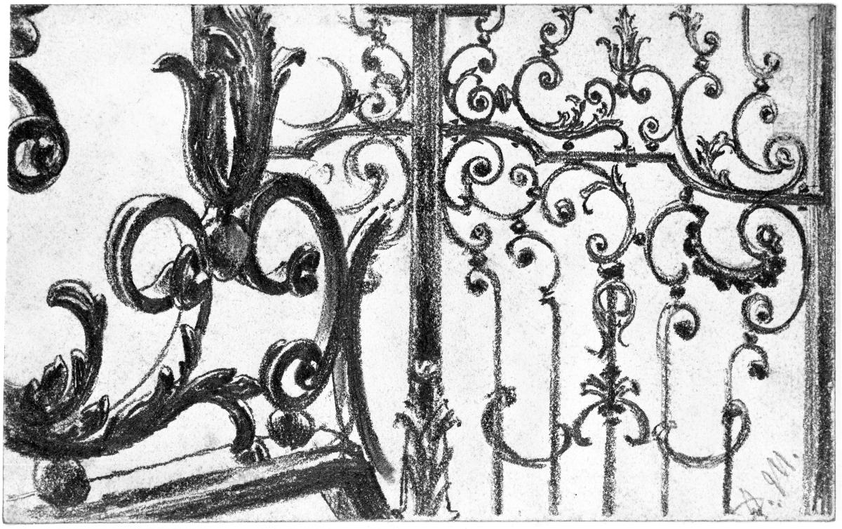 Detail eines schmiedeeisernen Rokokogitters