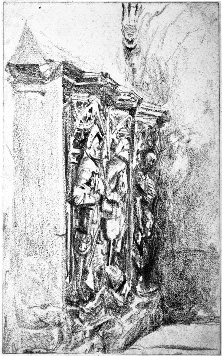 Gotisches Wandgrabmal mit Figuren und Skelett