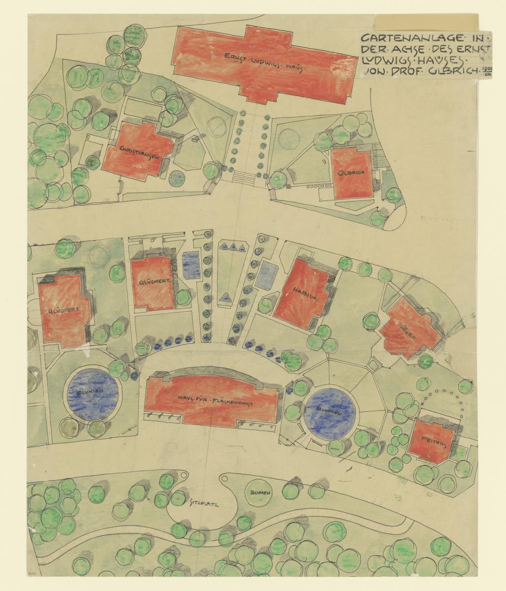 Darmstadt, Bebauungsplan für die erste Künstlerkolonie-Ausstellung, Mathildenhöhe, Situationsplan