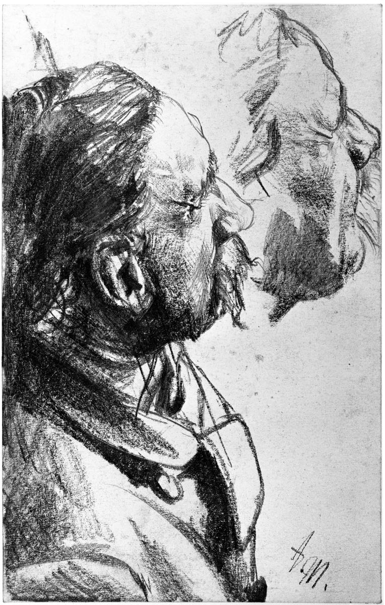 Brustbild eines Mannes mit Schnurrbart. Studie zum "Eisenwalzwerk. Moderne Cyklopen"