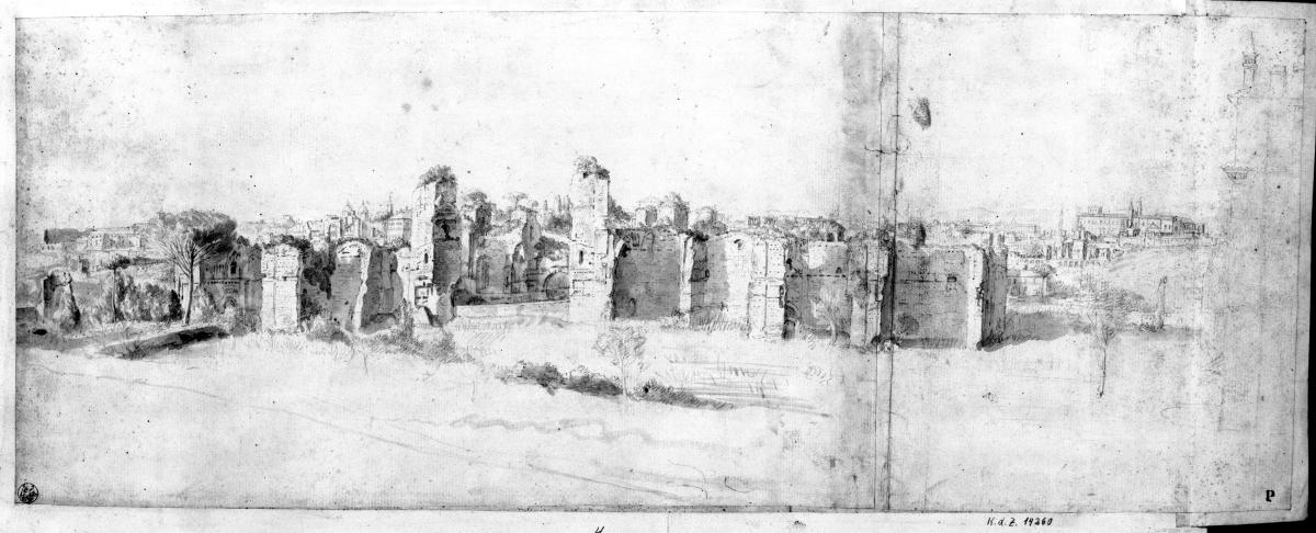 Terme di Caracalla, Südwestseite mit dem Caldarium, im Hintergrund rechts der Lateran
