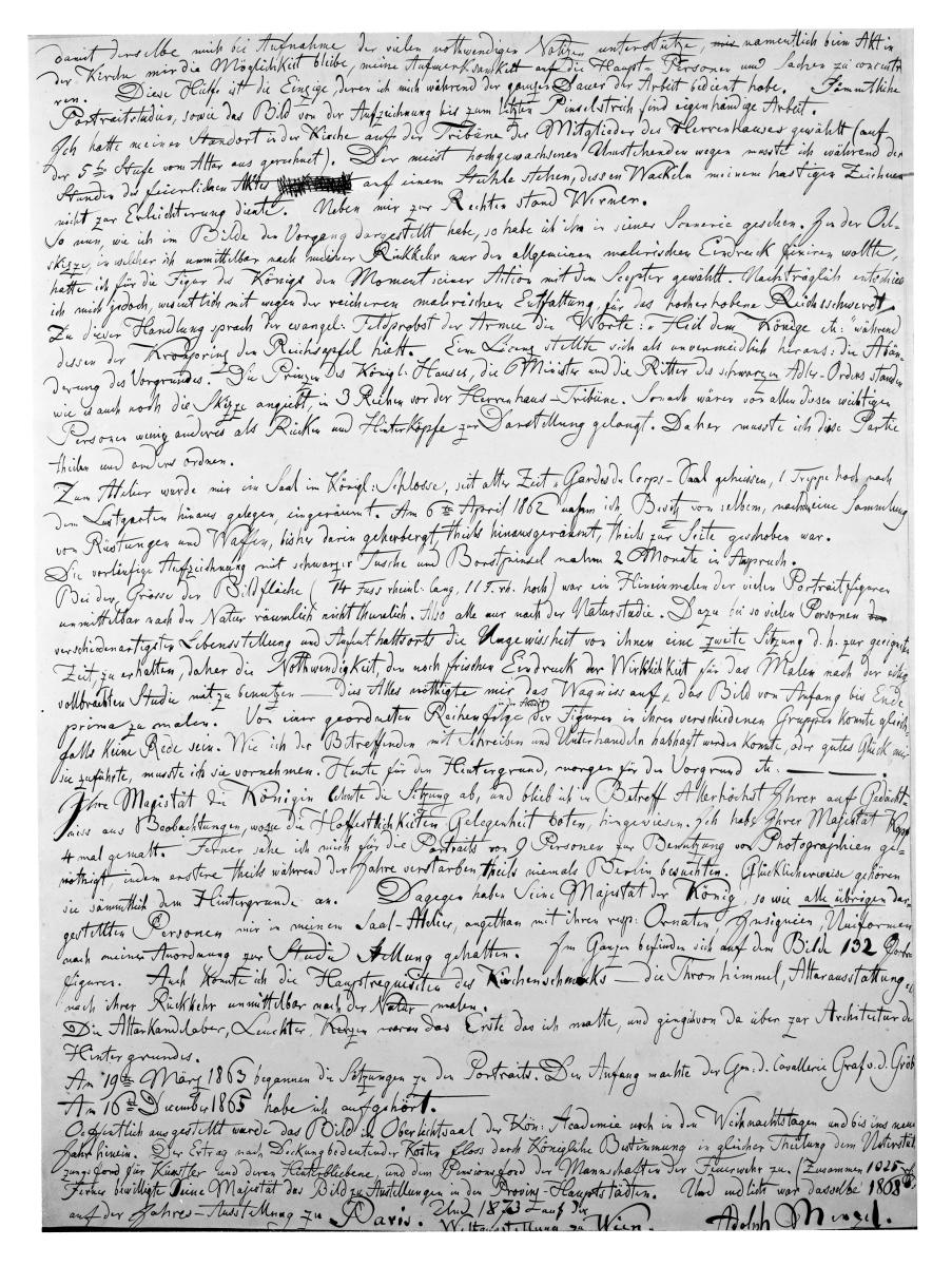 Handschriftlicher Bericht Adolph Menzels zum Krönungsbild im Krönungsalbum