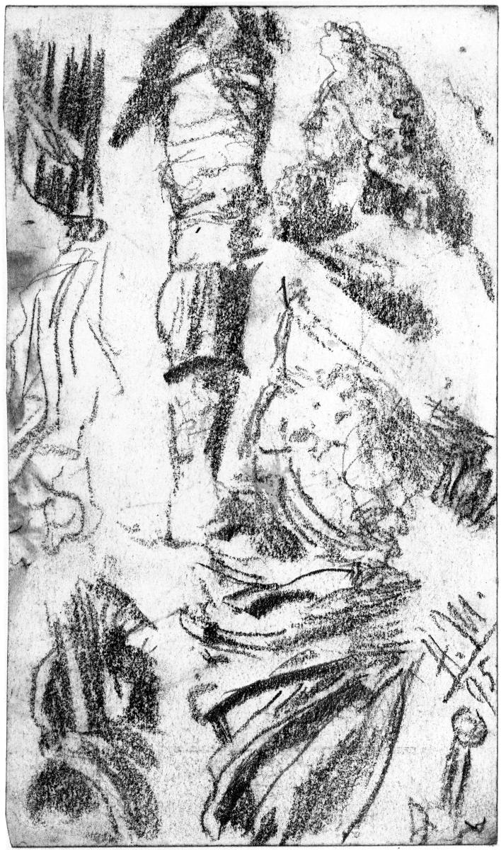 Kostümierter Mann mit Allongeperücke und Details, Degengriff. Modellstudie zum "Akademieblatt" 1896