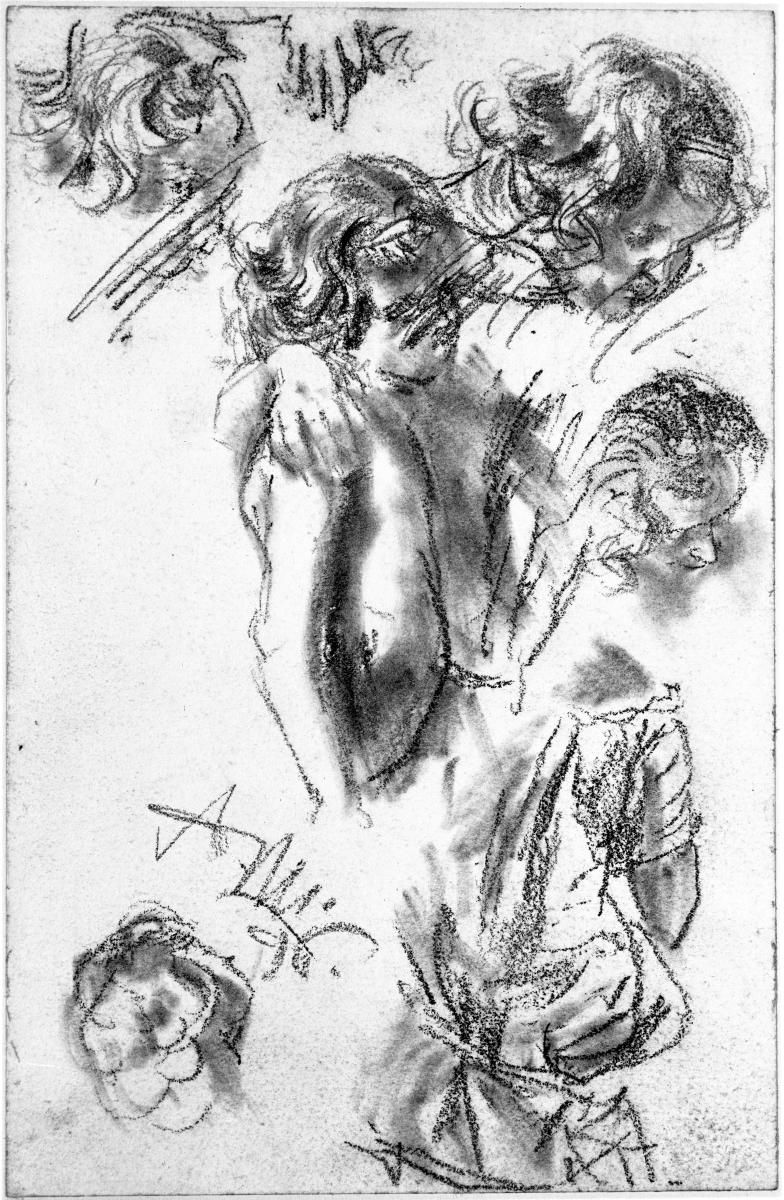 Akt- und Gesichtsstudien eines KIndes (teils verworfen). Modellstudie zum "Akademieblatt" 1896