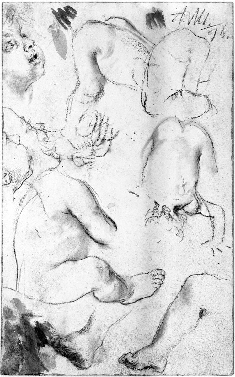 Gesichts- und Aktstudien eines Kleinkindes. Modellstudie zum "Akademieblatt" 1896